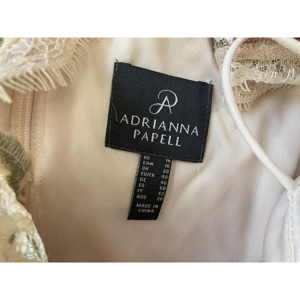 Adrianna Papell Dress Womens 16 Beige Embroidered Floral Lace Sheath Cocktail - Picture 12 of 14